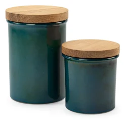 Aufbewahrungsdose Steinzeug mit Eichenholzdeckel