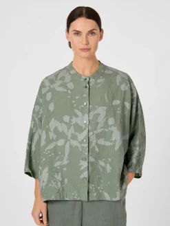 Damenbluse Hanf gemustert