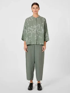 Damenbluse Hanf gemustert