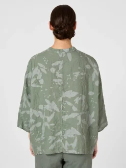 Damenbluse Hanf gemustert