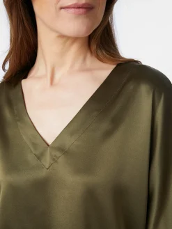 Damenbluse Seidensatin V-Ausschnitt