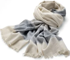 Damen-Schultertuch gestreift, Creme-Blau