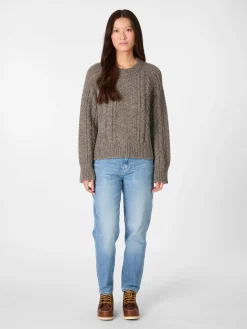 Damen-Zopfstrickpullover Alpaka