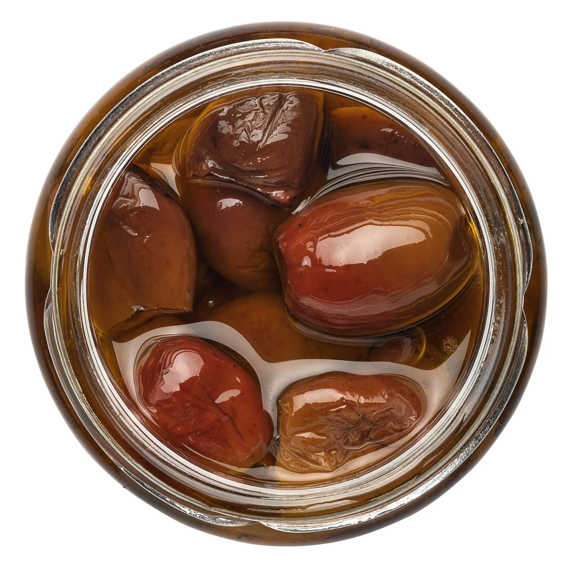 Entsteinte Taggiasca-Oliven in Olivenöl