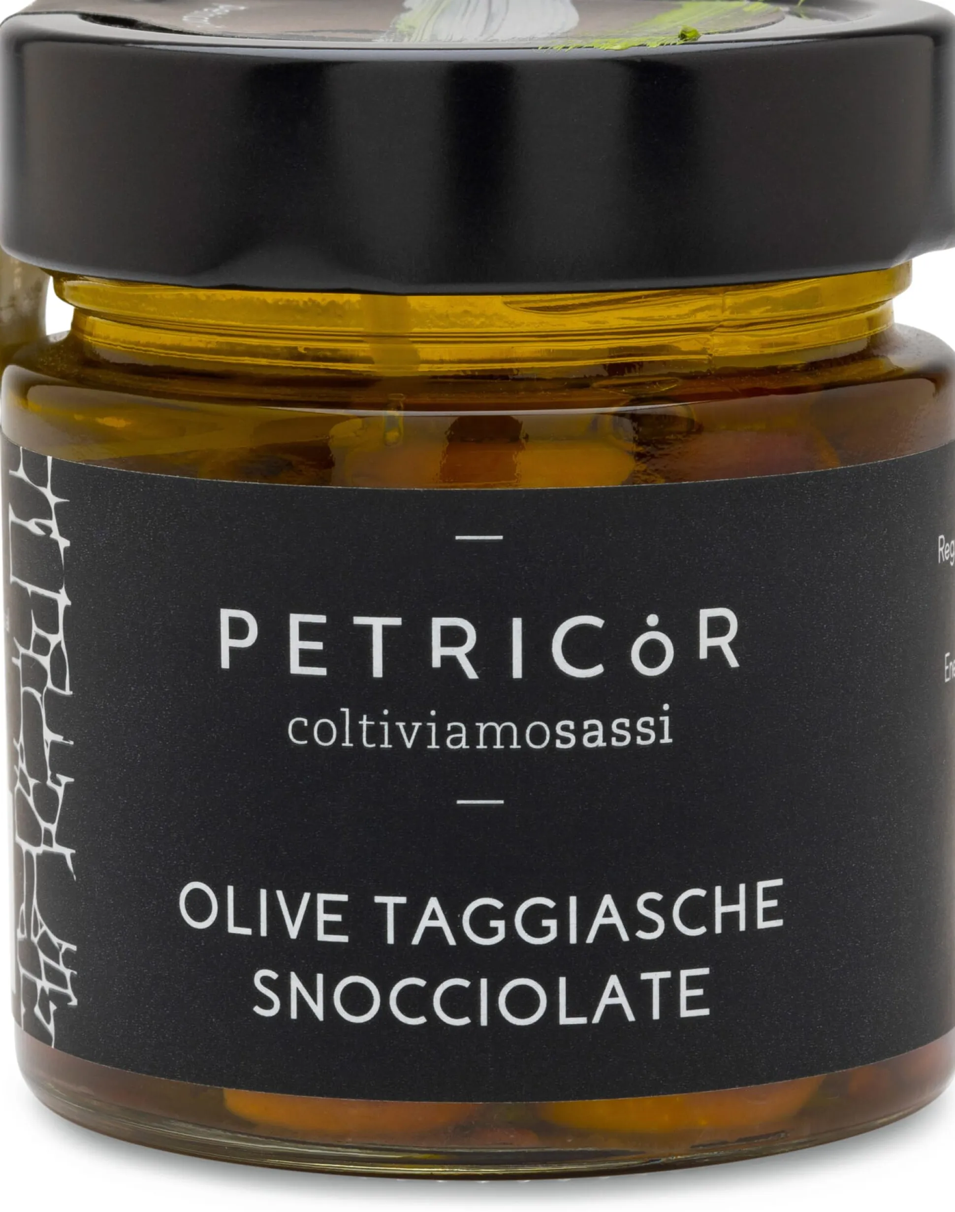 Entsteinte Taggiasca-Oliven in Olivenöl