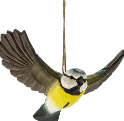 Fliegende Blaumeise Lindenholz handgeschnitzt