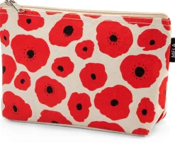 Kulturbeutel Blumenprint, rot-natur