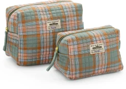 Kulturbeutel N° 43, kariert, graublau