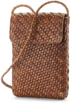 Leder-Handytasche geflochten, Braun