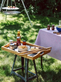 Tablett Kirschbaumholz mit Linoleumfläche